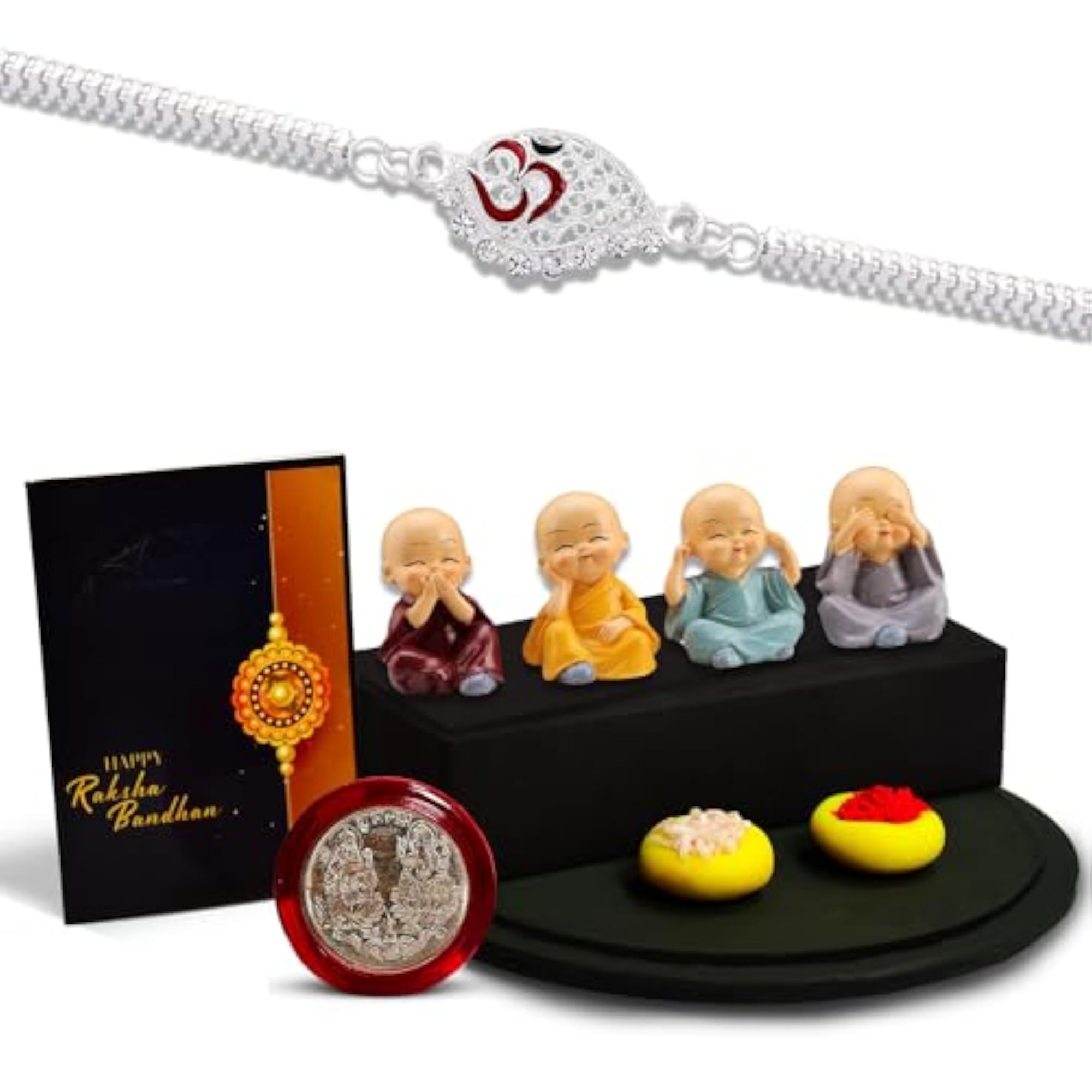 Multicolor Rakhi Combo with Baby Buddhas & Greeting Card